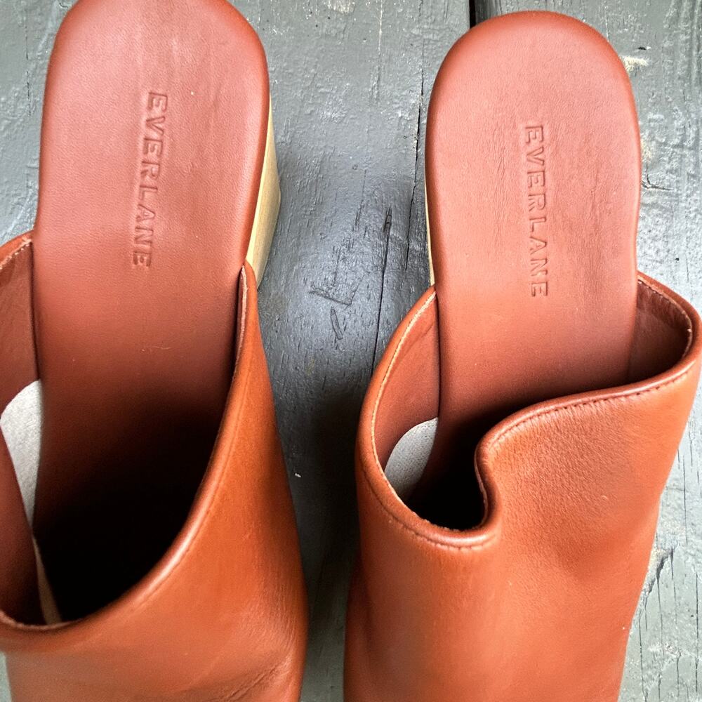 Everlane The Clog Cognac Brown Wood Heel Leather Size 11 - Picture 3 of 12